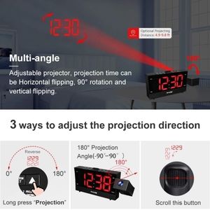 Projection Clock with Sleep Alarm, Snooze & Dual USB Charging Ports